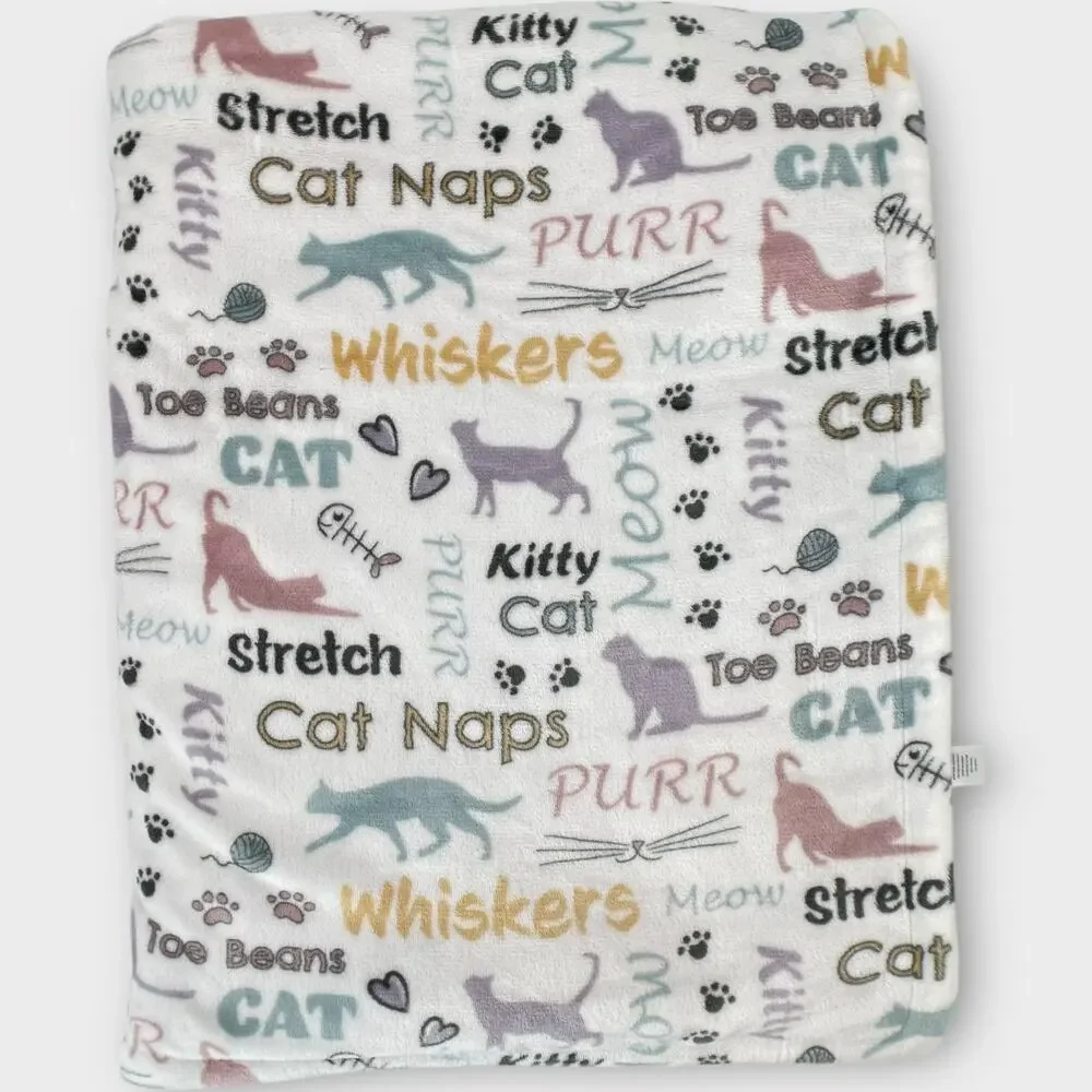 Large Adirondack Purple Cat Naps Plush Fleece Blanket Burkshire Blankets 50